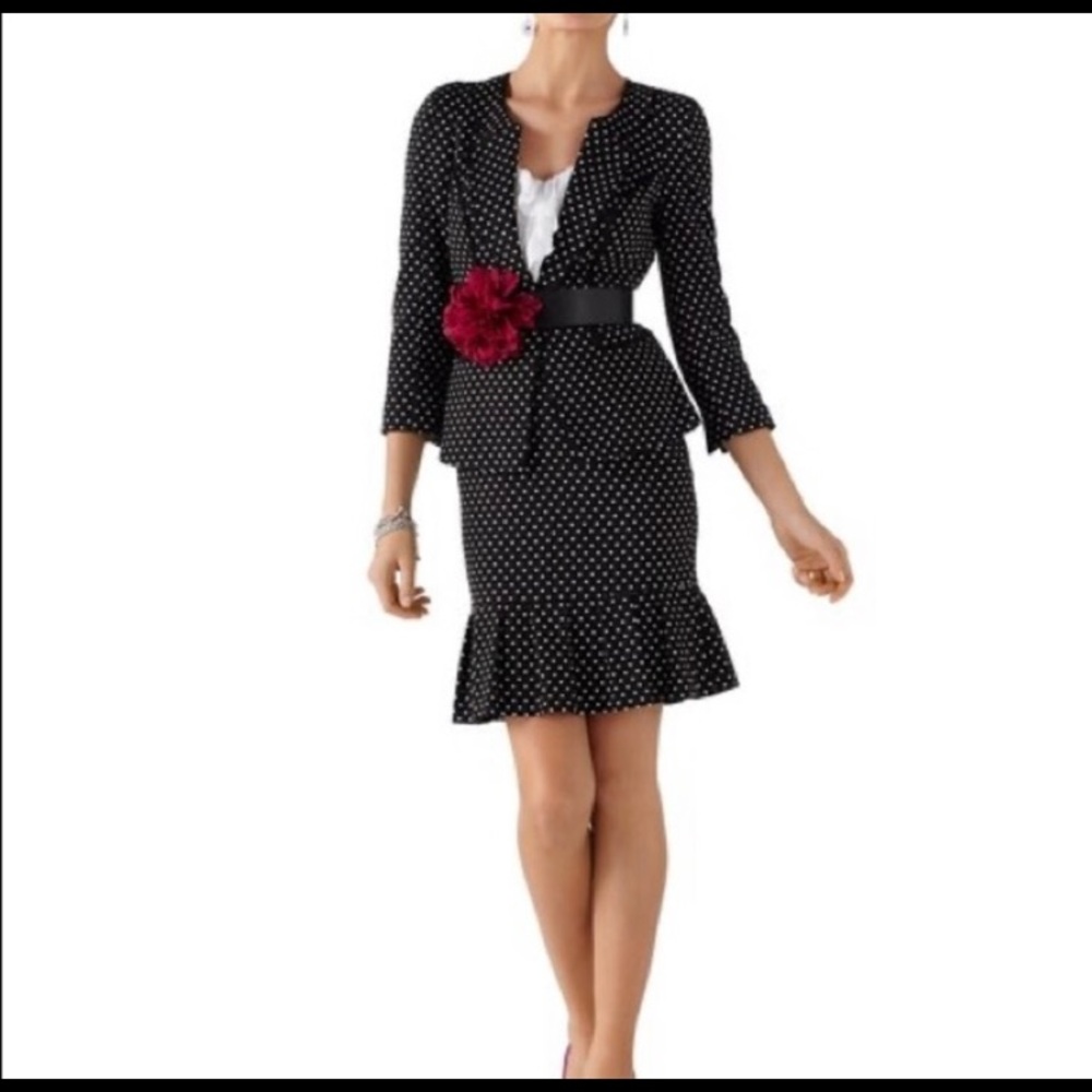 Gorgeous White House Black Market polka dot suit. Jacket is sz 6 and skirt sz 8